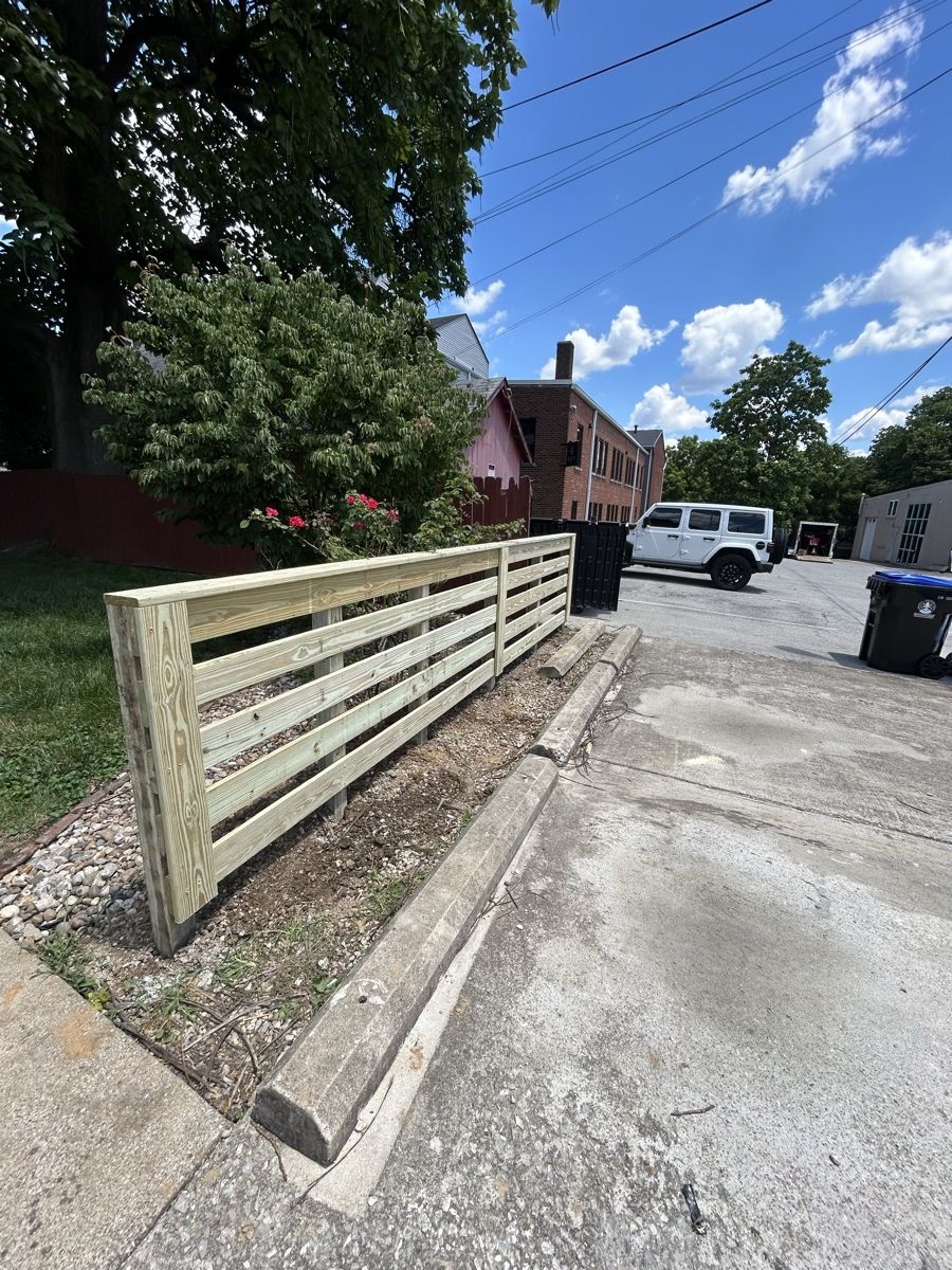 Close view of horizontal wood fence boards and upright posts